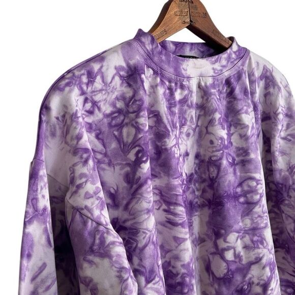 Merch by Sia NWT Tie Dye Crew Neck Crop Pullover Sweatshirt Purple Size Medium - Picture 4 of 9